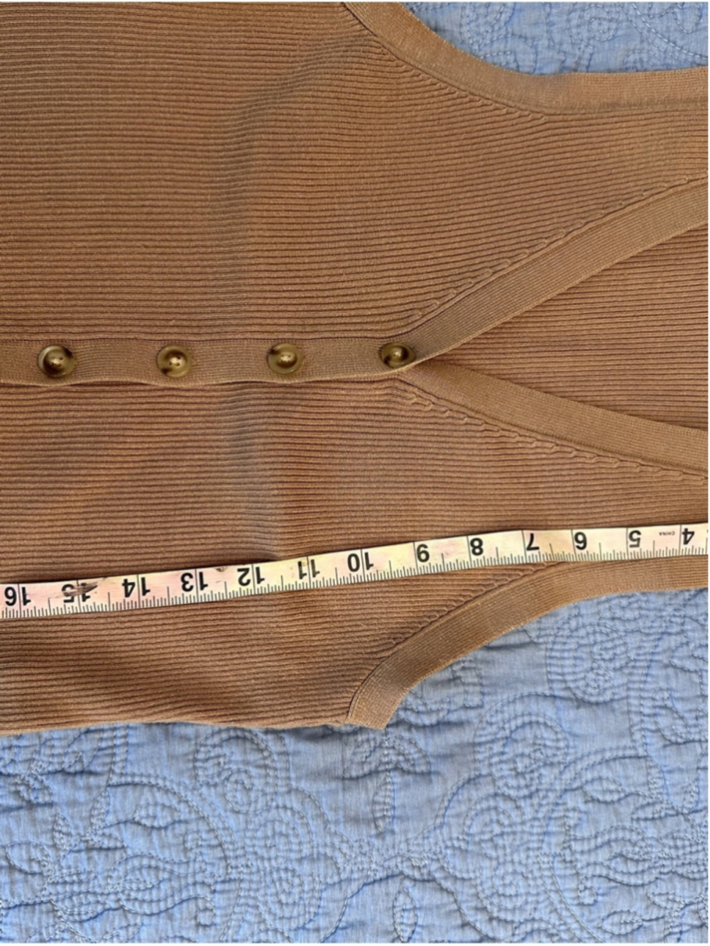 Marled Ribbed Button-Front Tank Top - Camel Brown - Picture 8 of 8